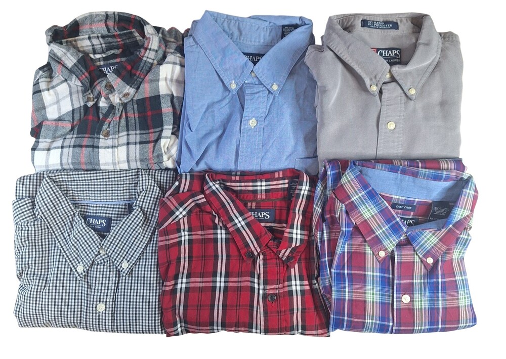 Chaps Shirt Mens XL Lot 6 Check Plaid Rayon Flannel Casual Button Performance